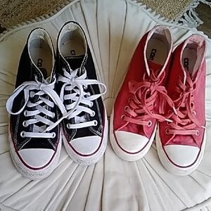 CONVERSE Canvas Lace-Up Wedge Sneakers - Black & Red